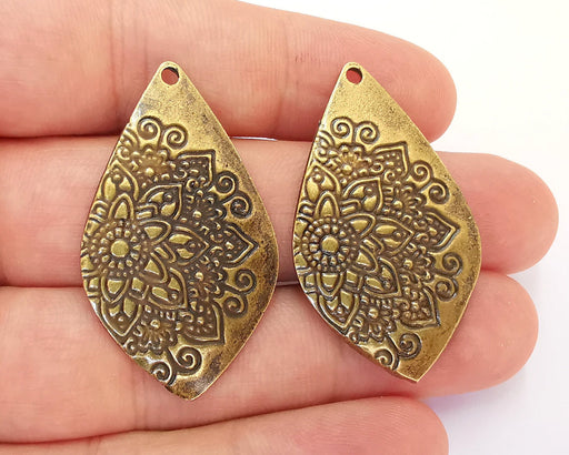 2 Drop Flower Charms Antique Bronze Plated Charms (43x25mm) G22785