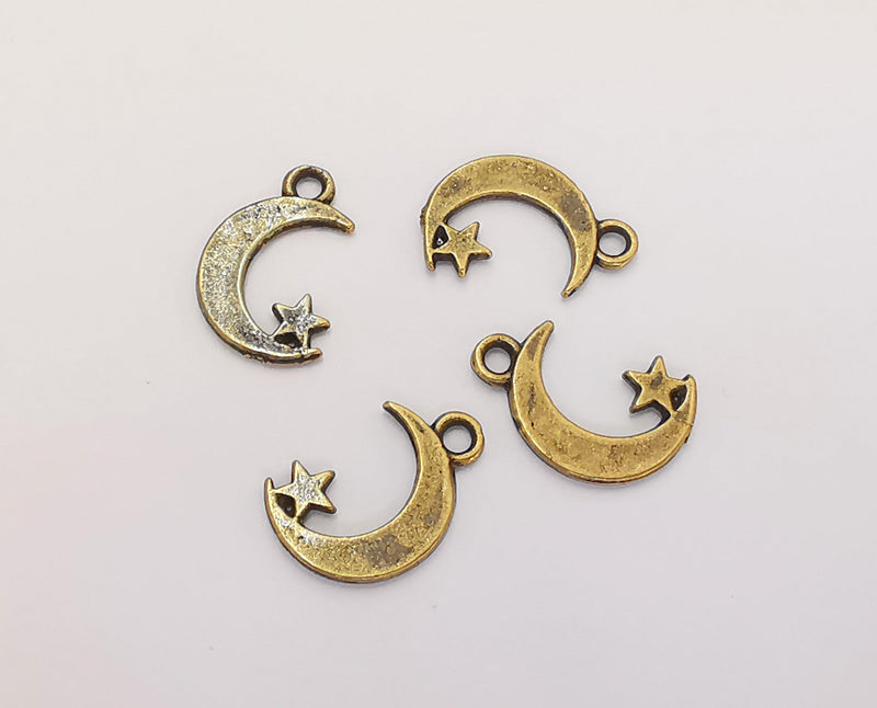 20 Crescent Star Charms Antique Bronze Plated Charms (17x11mm)  G22278