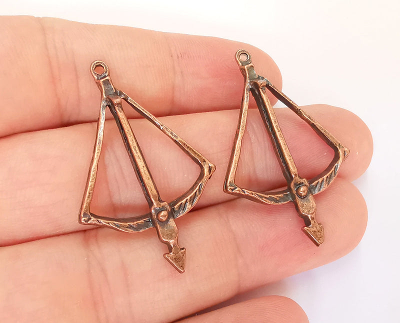 4 Crossbow Charms Antique Copper Plated Charms (41x26mm)  G22281