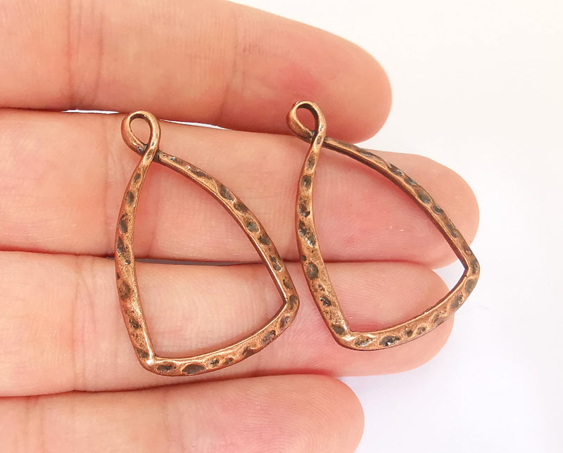 4 Copper Hammered Charms Antique Copper Plated Charms (37x24mm) G28502