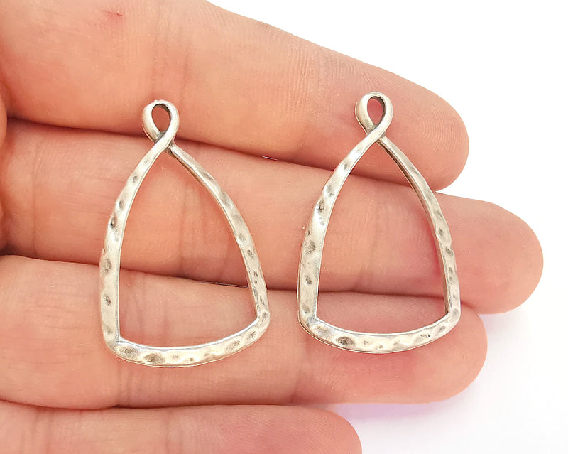 4 Silver Hammered Charms Antique Silver Plated Charms (37x24mm) G22300