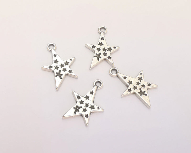 10 Star Charm Antique Silver Plated Charm (22x14mm) G22303