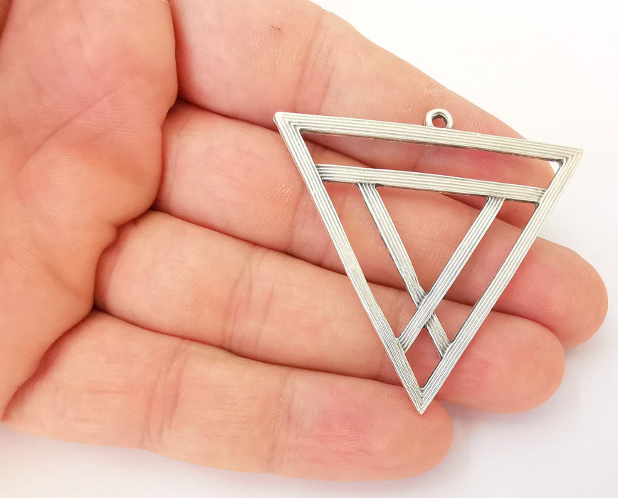 2 Silver Triangle Charms Antique Silver Plated Charms (52x50mm) G22322