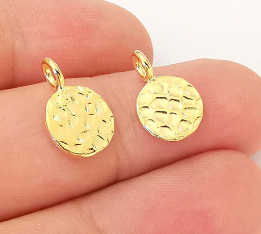 4 Gold Plated Stamping Base 24k Shiny Gold Hammered Tag Gold Plated Brass Charm (10mm) G22321
