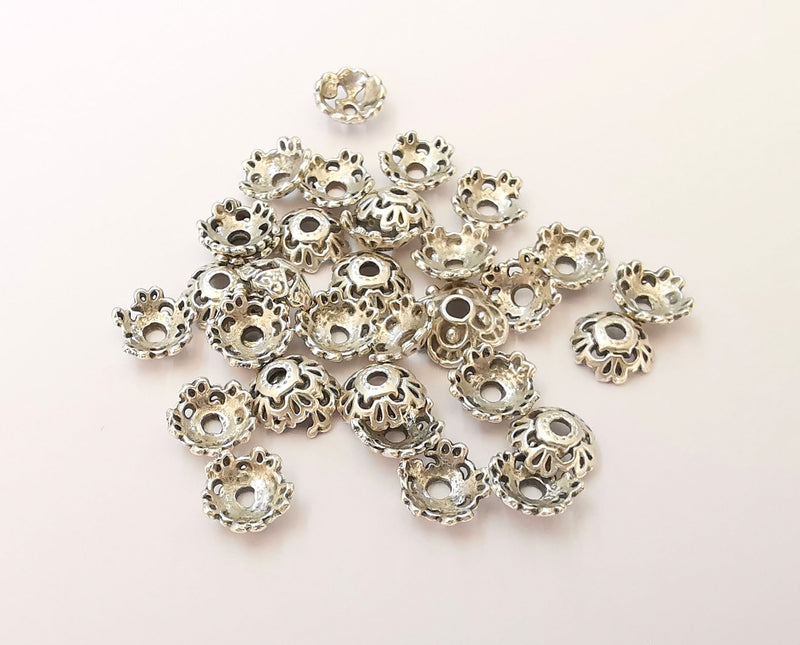 20 Flower Bead Caps Antique Silver Plated Bead Caps , Findings  (8mm)  G22323