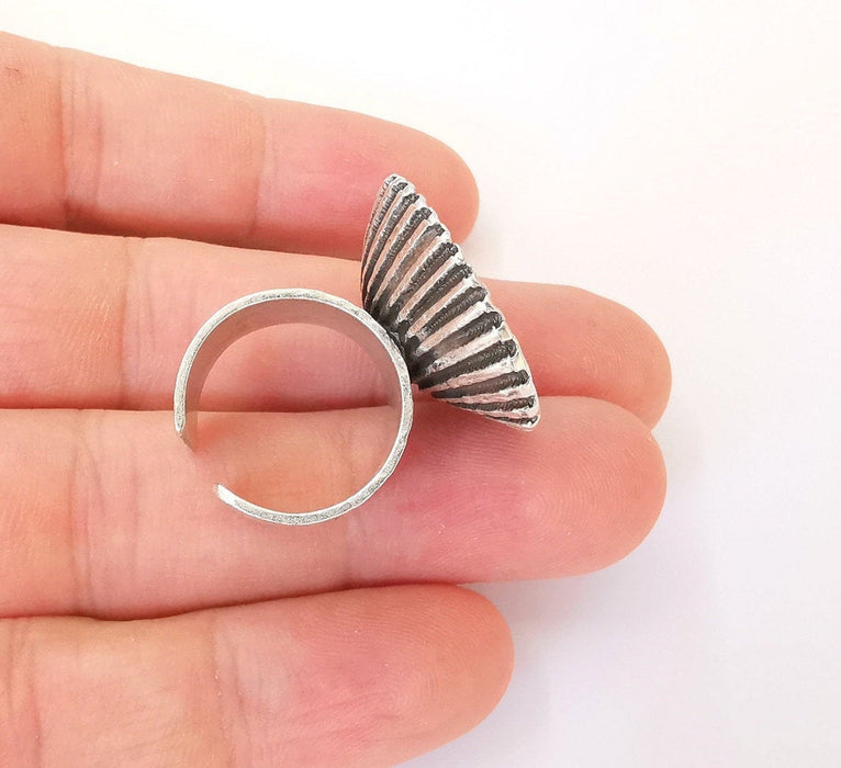 Shell Ring Blank Base Setting Resin Ring Bezel inlay Ring Backs Mounting Adjustable Ring Base (24x18mm blank) Antique Silver Plated G22330