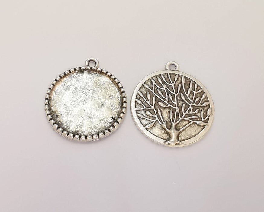 2 Tree Frame Pendant Blank Antique Silver Plated Pendant (32x28mm) (24mm Blank Size)  G22723