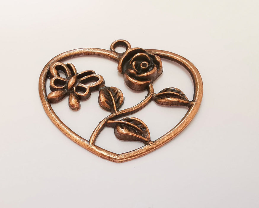 Heart Rose Butterfly Pendant Antique Copper Plated Pendant (51x46mm)  G22727