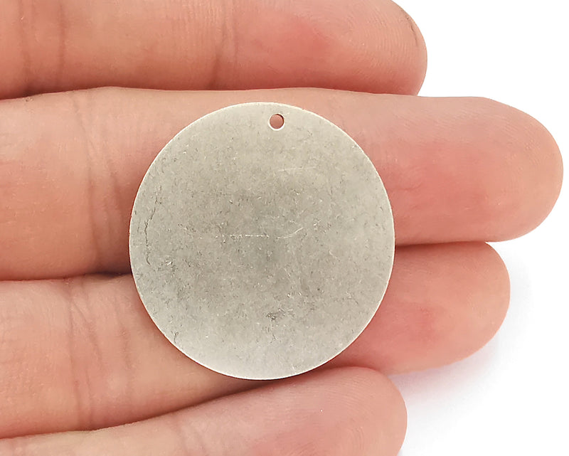 4 Round Disc Tag Stamping Blank Antique Silver Plated Brass Charms (30mm) G22729