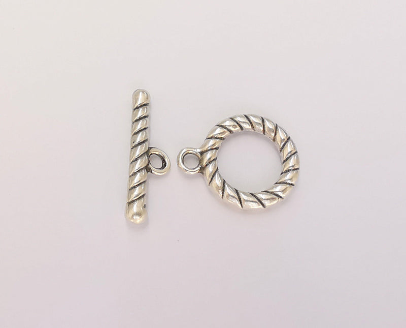 Twisted Silver Toggle Clasps 4 sets Antique Silver Plated Toggle Clasp Findings 18x18mm+20x6mm  G22730