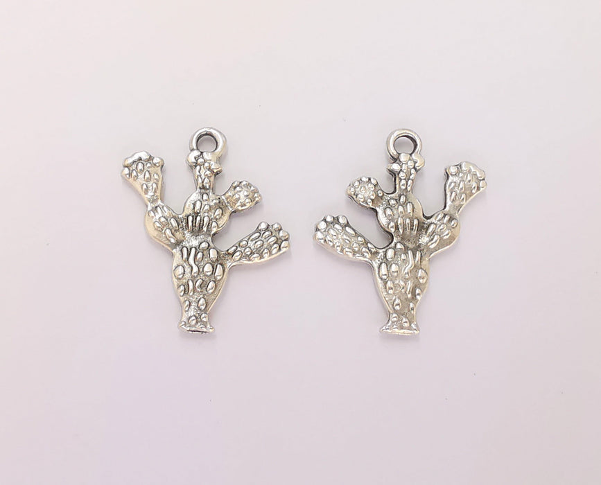 4 Cactus Charms (Double Sided) Antique Silver Plated Charms (23x21mm)  G22735