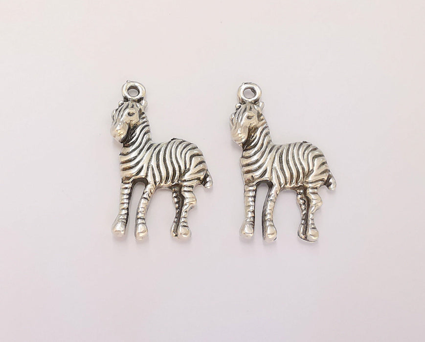 4 Zebra Charms Antique Silver Plated Charms (30x17mm)  G22736