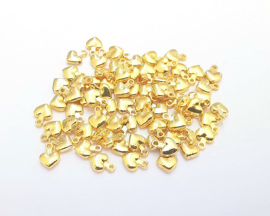 20 Heart Charms 24K Shiny Gold Plated Charms (7x5mm)  G22344