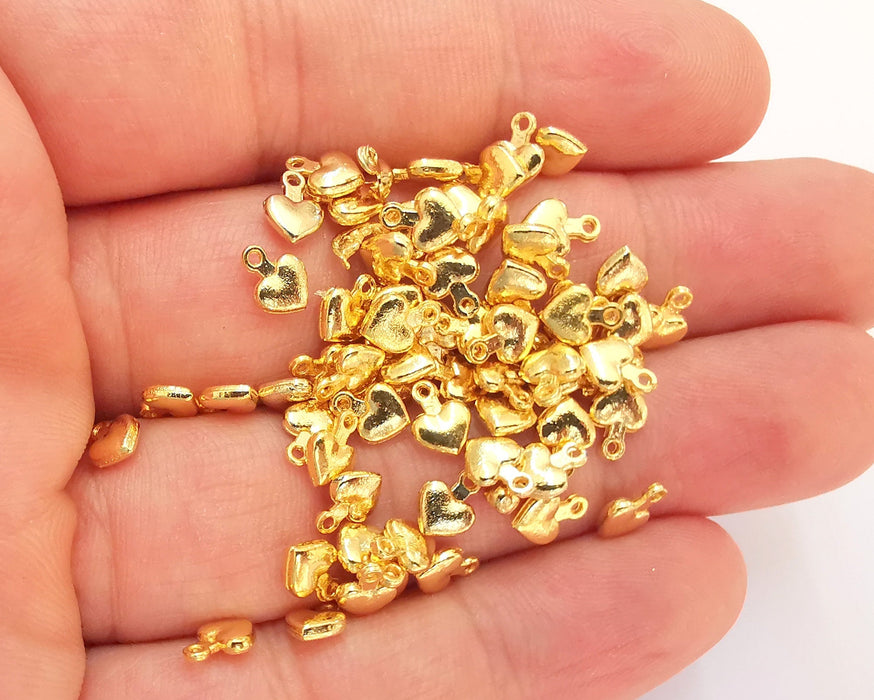 20 Heart Charms 24K Shiny Gold Plated Charms (7x5mm)  G22344