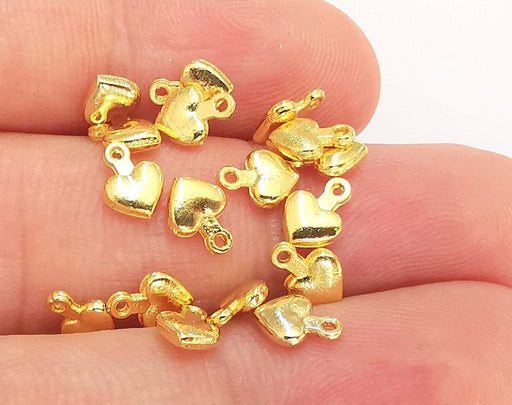 20 Heart Charms 24K Shiny Gold Plated Charms (7x5mm)  G22344