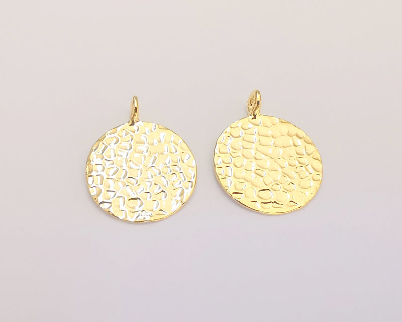 2 Gold Plated Stamping Base 24k Shiny Gold Hammered Tag Gold Plated Brass Charm (20mm) G22346