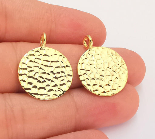 2 Gold Plated Stamping Base 24k Shiny Gold Hammered Tag Gold Plated Brass Charm (20mm) G22346