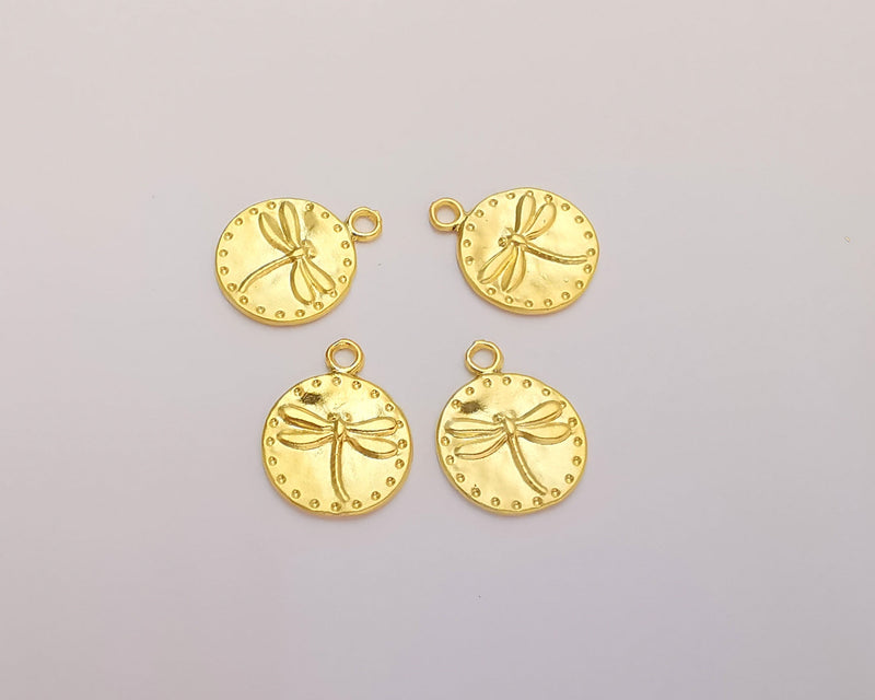 4 Dragonfly Charms Gold Plated Charm (18x14mm) G22348