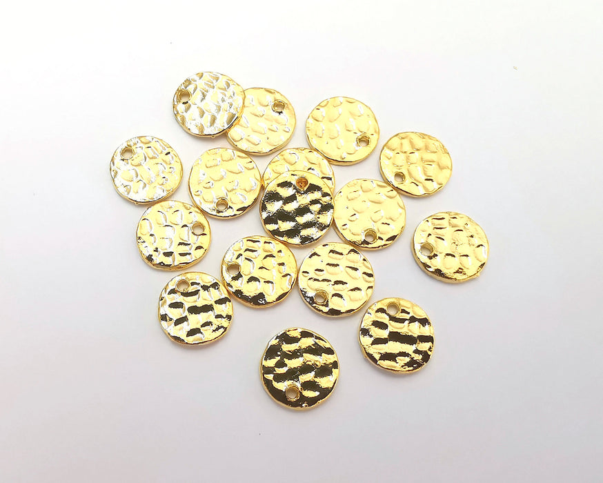 10 Gold Plated Stamping Base 24k Shiny Gold Hammered Tag Gold Plated Brass Charm (10mm) G22355