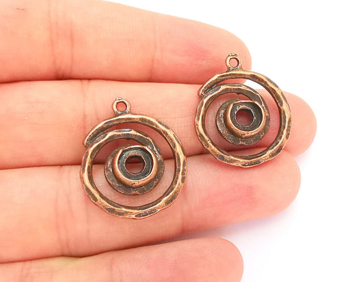 2 Spiral Bezel Charm Antique Copper Charm 27x22mm (Blank Size 7mm) G22358