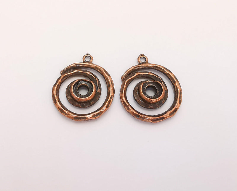 2 Spiral Bezel Charm Antique Copper Charm 27x22mm (Blank Size 7mm) G22358