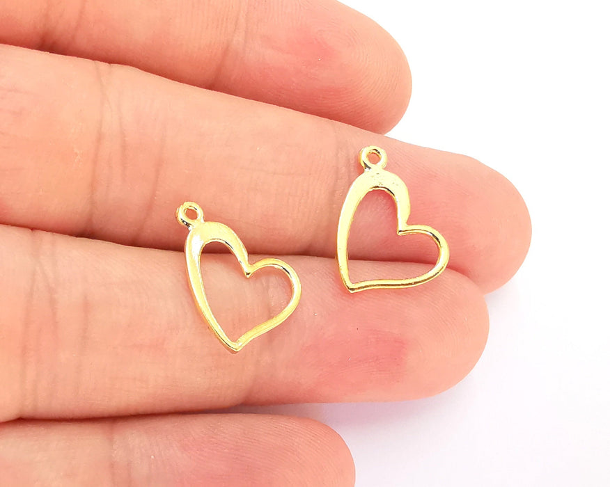 10 Heart Charms 24k Shiny Gold Charms Nickel and Lead Free (17x13mm)  G22364