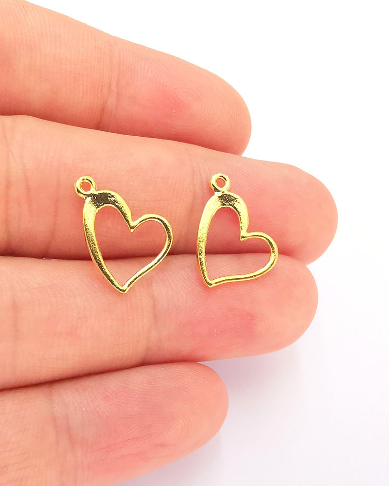 10 Heart Charms 24k Shiny Gold Charms Nickel and Lead Free (17x13mm)  G22364