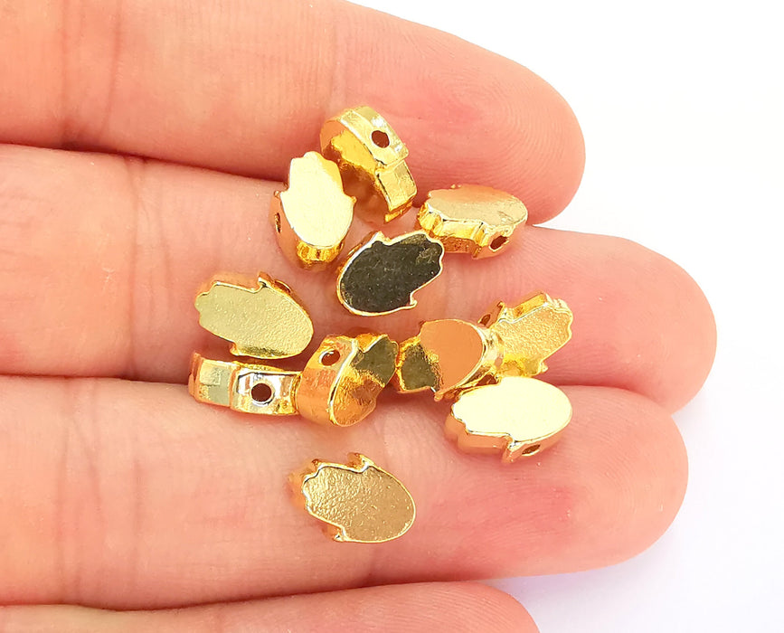 5 Four Hand Charms 24K Shiny Gold Plated Beads (10mm)  G22373