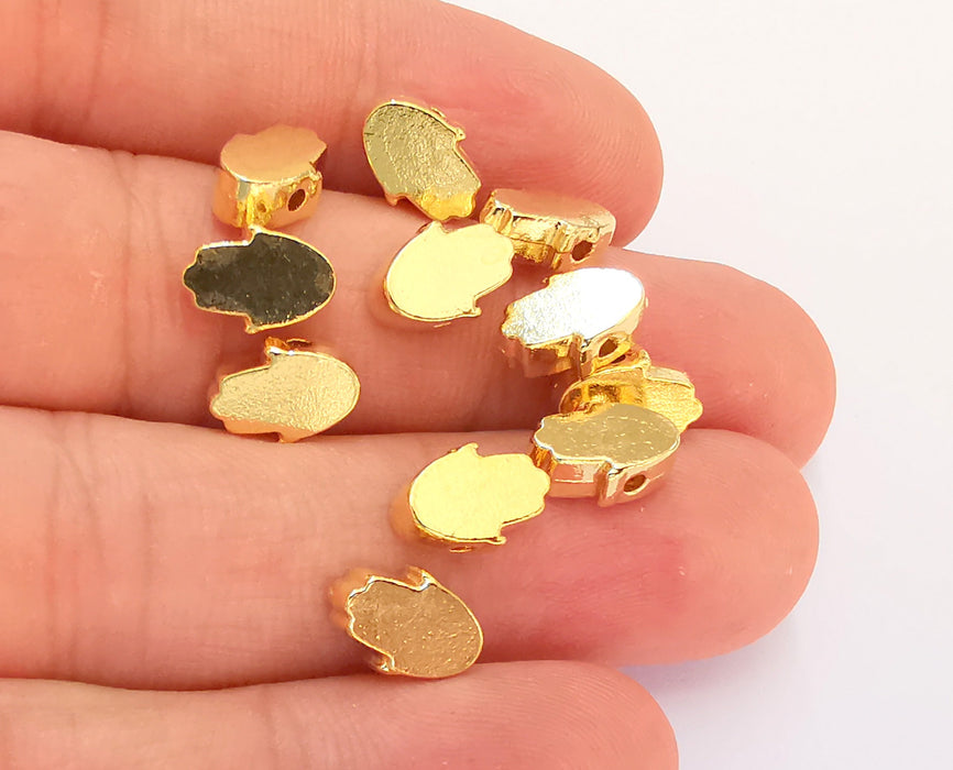 5 Four Hand Charms 24K Shiny Gold Plated Beads (10mm)  G22373