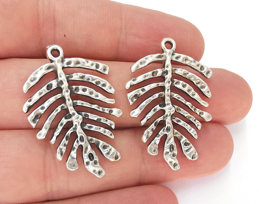 2 Monstera Leaf Charms Antique Silver Plated Charms (37x25mm)  G22737