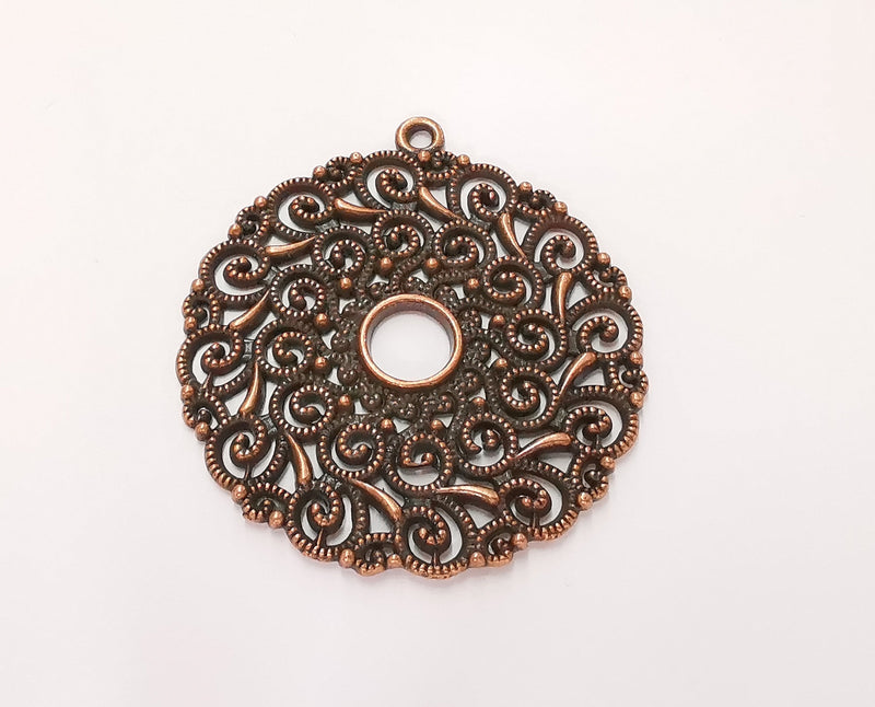 Filigree Round Pendant Antique Copper Plated Pendant (52x48mm) G22744