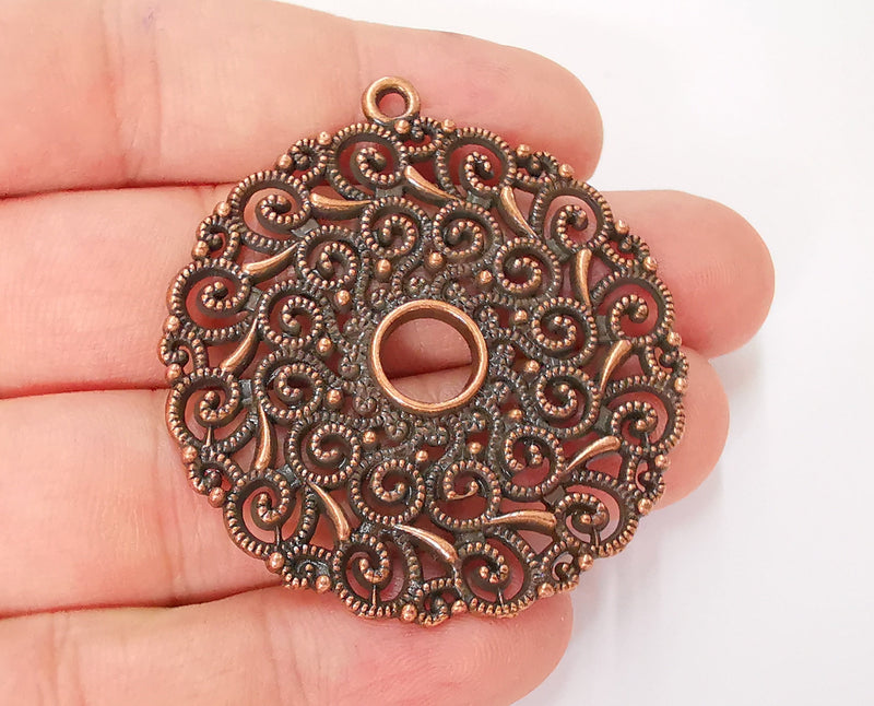 Filigree Round Pendant Antique Copper Plated Pendant (52x48mm) G22744