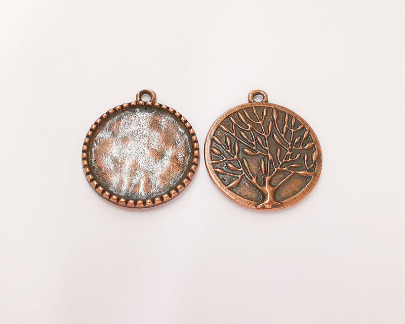 2 Tree Frame Pendant Blank Antique Copper Plated Pendant (32x28mm) (24mm Blank Size)  G22745