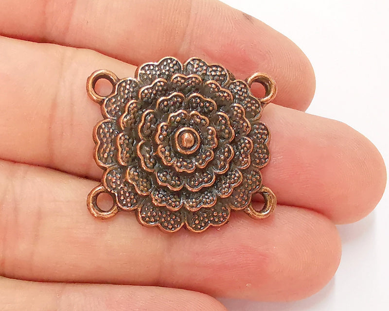 2 Flower Charms Connector Antique Copper Plated Charms (30x28mm)  G22747