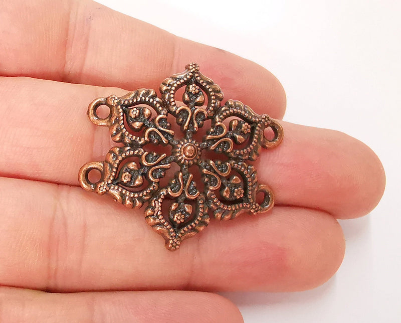 2 Flower Charms Connector Antique Copper Plated Charms (36x34mm)  G22748