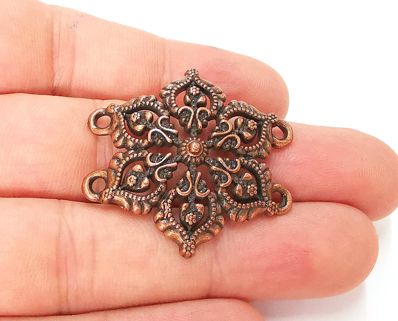 2 Flower Charms Connector Antique Copper Plated Charms (36x34mm)  G22748