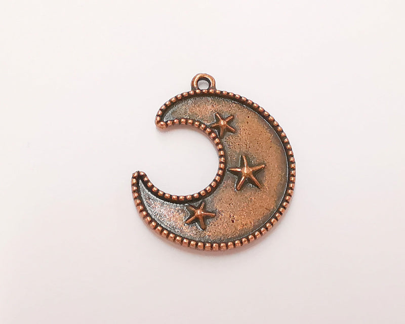 2 Crescent Star Charms Antique Copper Plated Charms (33x27mm)  G22750