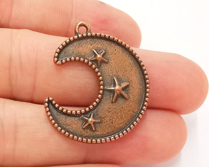 2 Crescent Star Charms Antique Copper Plated Charms (33x27mm)  G22750