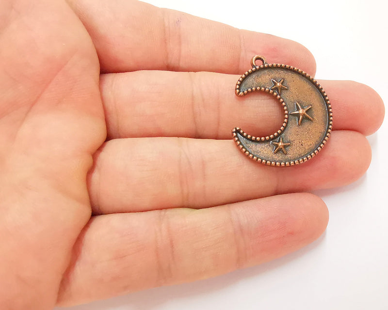 2 Crescent Star Charms Antique Copper Plated Charms (33x27mm)  G22750