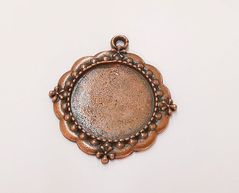 Flowers Frame Pendant Blank Antique Copper Plated Pendant (42x37mm) (24mm Blank Size)  G22753