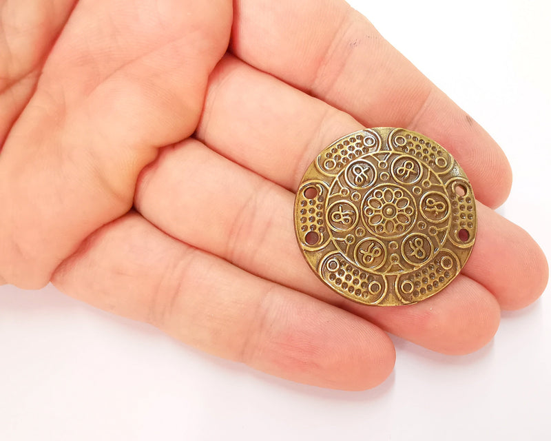 2 Antique Bronze Circle Connector Charms Antique Bronze Plated Charms (35mm)  G22752