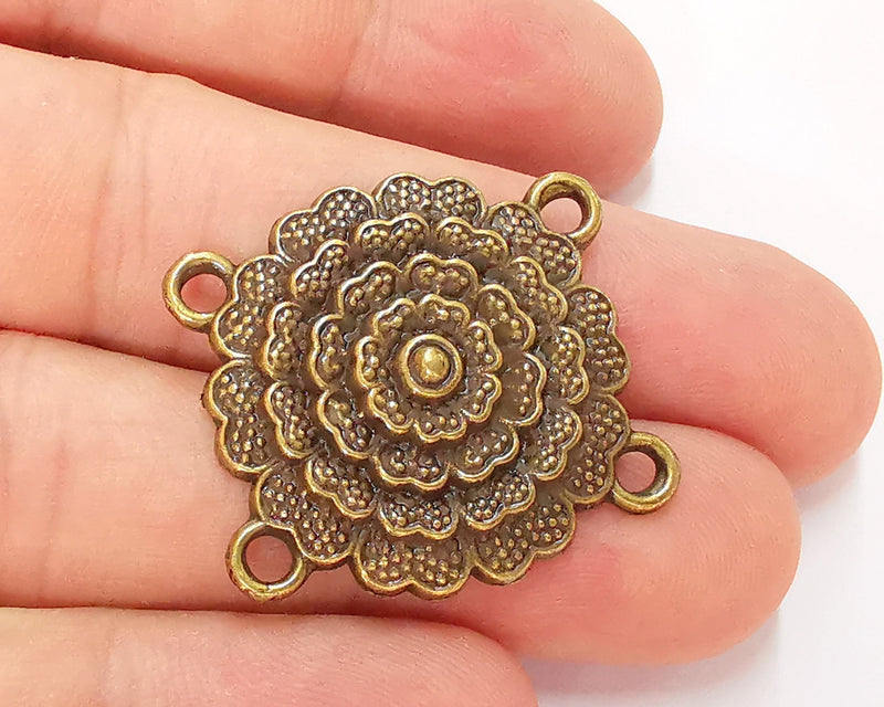 2 Flower Charms Connector Antique Bronze Plated Charms (30x28mm)  G22755