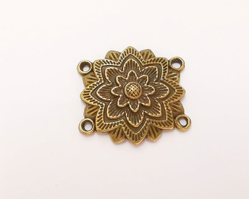 2 Flower Charms Connector Antique Bronze Plated Charms (28x26mm)  G22760