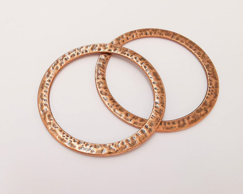 2 Large Hammered Circle Connector Antique Copper Plated Connector (53mm) G22762