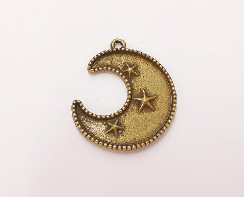 2 Crescent Star Charms Antique Bronze Plated Charms (33x27mm)  G22768