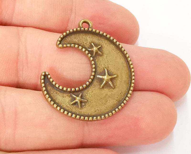 2 Crescent Star Charms Antique Bronze Plated Charms (33x27mm)  G22768