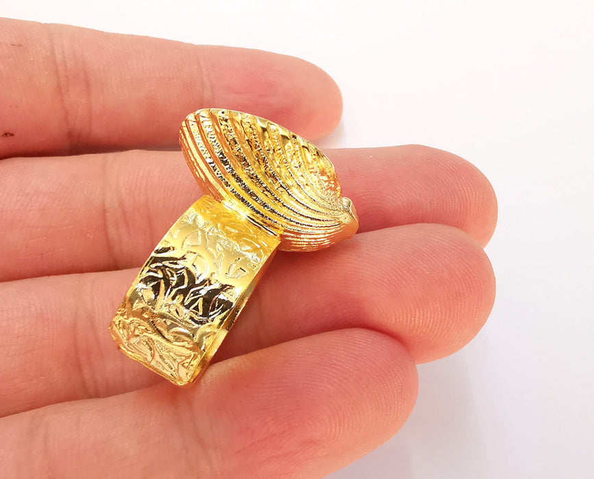 Oyster Shell Ring Settings Blank inlay Ring Mosaic Ring Bezel Resin Adjustable (24x18mm blank ) 24K Shiny Gold Plated Ring G22375
