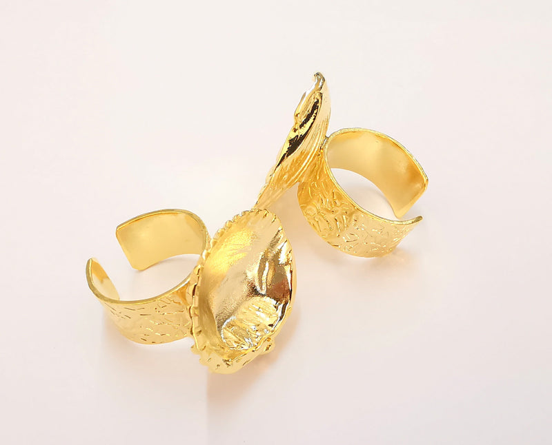 Oyster Shell Ring Settings Blank inlay Ring Mosaic Ring Bezel Resin Adjustable (24x18mm blank ) 24K Shiny Gold Plated Ring G22375