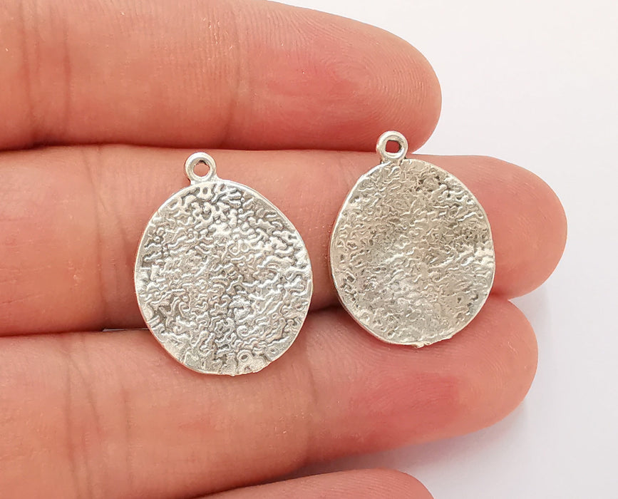 4 Silver Textured Charms Antique Silver Plated Charms (24x19mm)  G22377