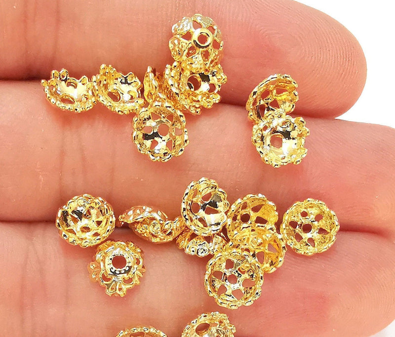 20 Flower Bead Caps Findings 24K Shiny Gold Plated Findings (8mm) G22380